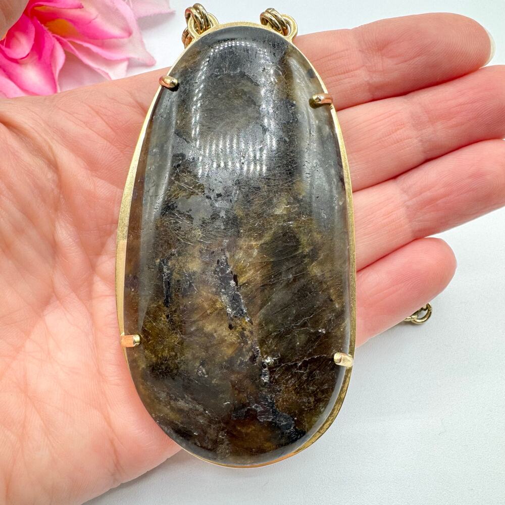 Stella & Dot Leona Stone Pendant Necklace Huge Statement Heavy Chunky Retro 30” - Picture 3 of 8